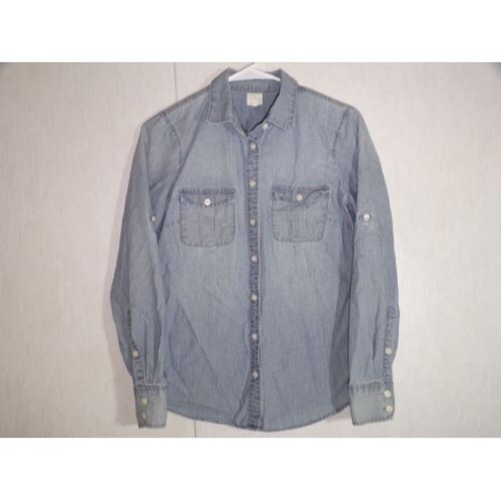 J CREW The Perfect Shirt Womens Denim Long Roll Tab Sleeve Size XS Button Up